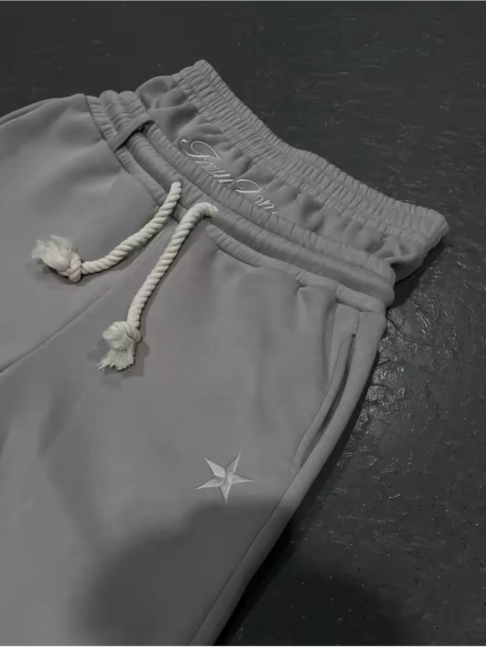 Gray Star Embroidered Drawstring Joggers